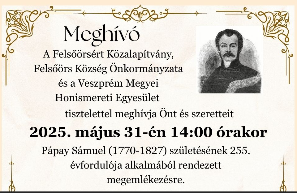 Meghívó Pápay Sámuel megemlékezésre